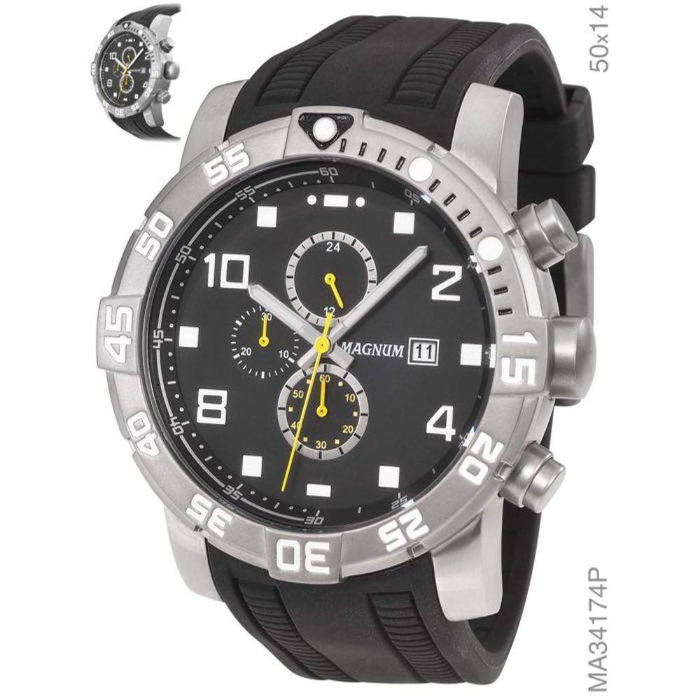 Relógio Magnum Sports Cronógrafo MA34950D Pulseira de Couro Preto