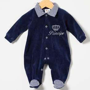 Macacão de Bebê Menino Príncipe Marinho Plush Manga Longa