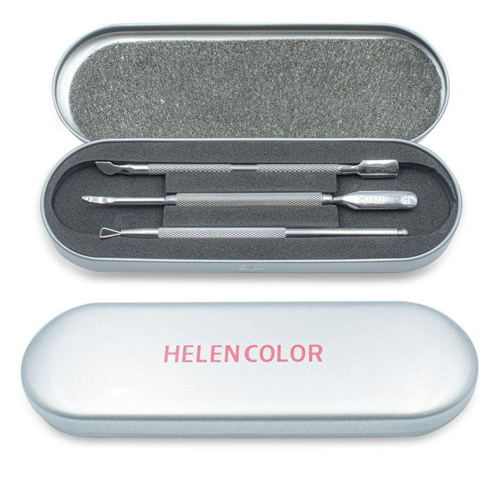 Kit De Estojo Com 3 Espátulas Inox Para Unhas E4 Helen Color