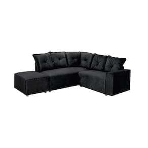 Sofá de Canto 5040 com 5 Lugares e Puff Grande de Tecido Suede Cor Preto