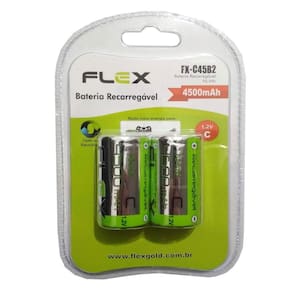 Pilha Recarregável Flex Tipo C Média 4500mAh Lr14 com 2 Unidades no Blister FX-C45B2