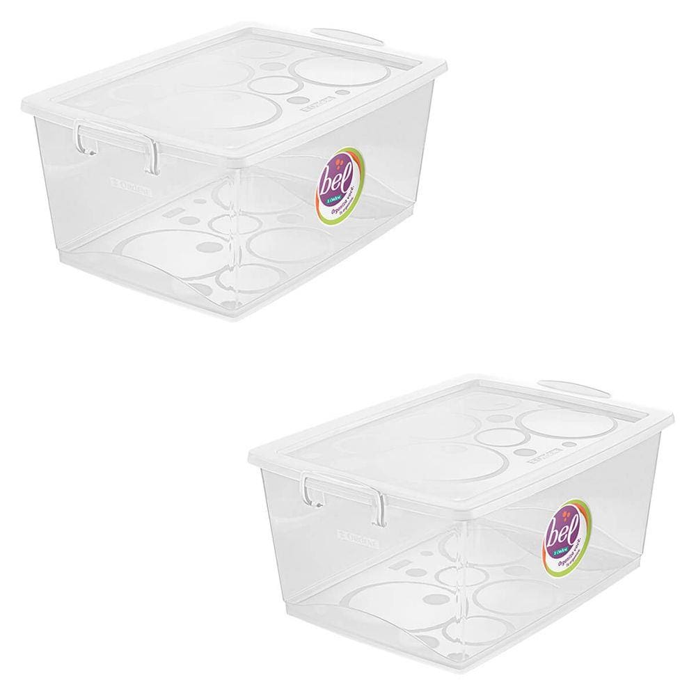 Kit 2 Caixa Organizadora 30L Com Trava Cristal Ordene
