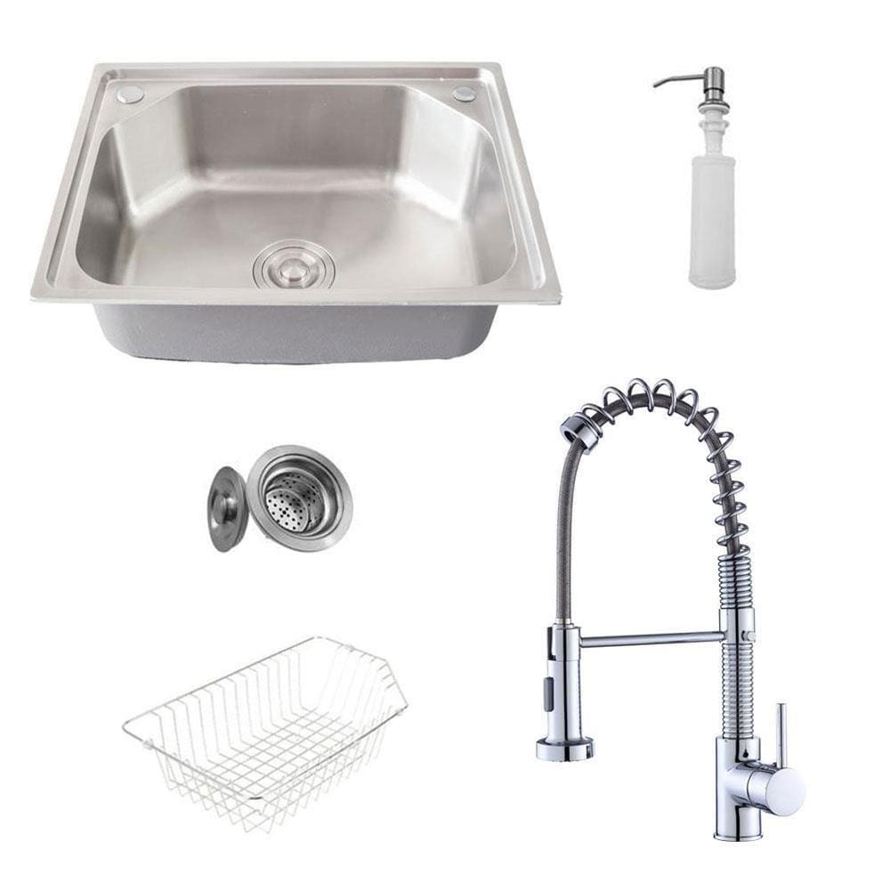 Kit Cuba Pia Gourmet Luxo Prizi Aço Inox 304 43x57cm Kit Completo - C5743 + Torneira Gourmet Prizi Monocomando - KE-6114