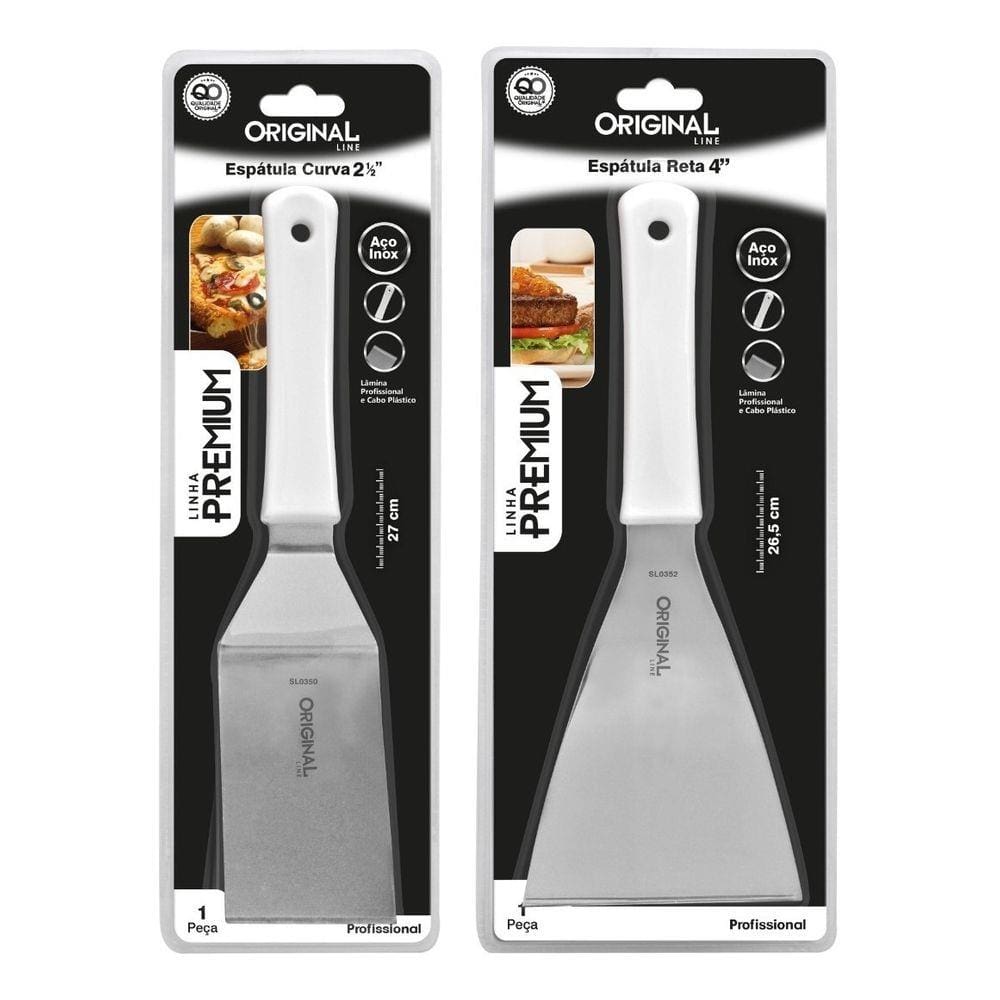 Kit 2 Espátulas Inox Lanche Reta E Curva Chapeiro E Cozinha