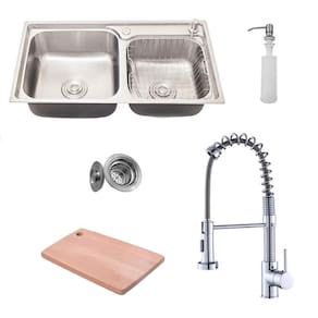 Kit Cuba Pia Dupla Gourmet Luxo Prizi Aço Inox 304 43x78cm Kit Completo - MD7843B + Torneira Gourmet Prizi Monocomando - KE-6114