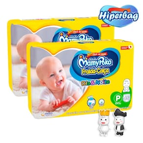 Kit 02 Hiper Bag FRALDA CALÇA  Descartável DIA&NOITE MamyPoko - P - 92 Unidades + Coleção 02 Bonecos Poko-Chan