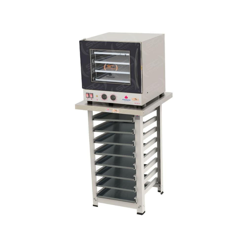 Kit - Forno Turbo Prp-004 220v Preto + Bancada Mes-004 + 8 Assadeiras - Progás