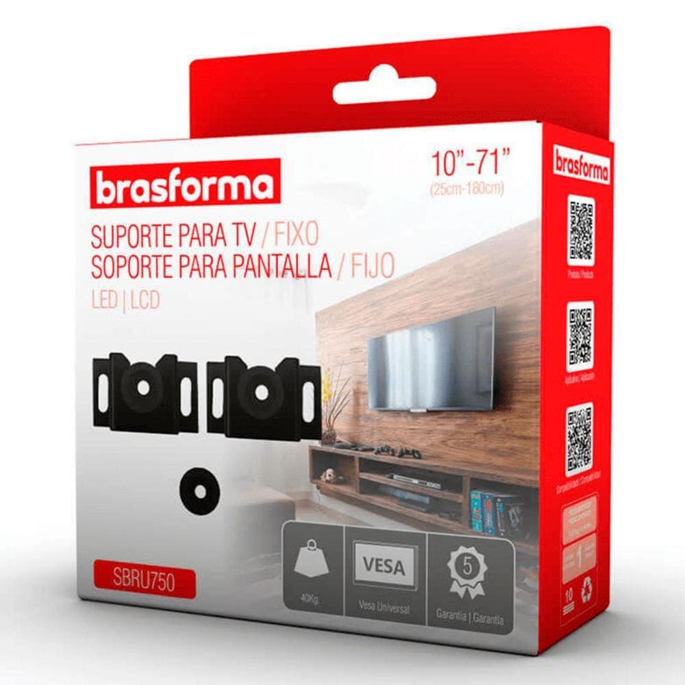 Suporte para TV/Monitor - Fixo de Parede - Vesa Universal de 10 a 71 Brasforma SBRU750