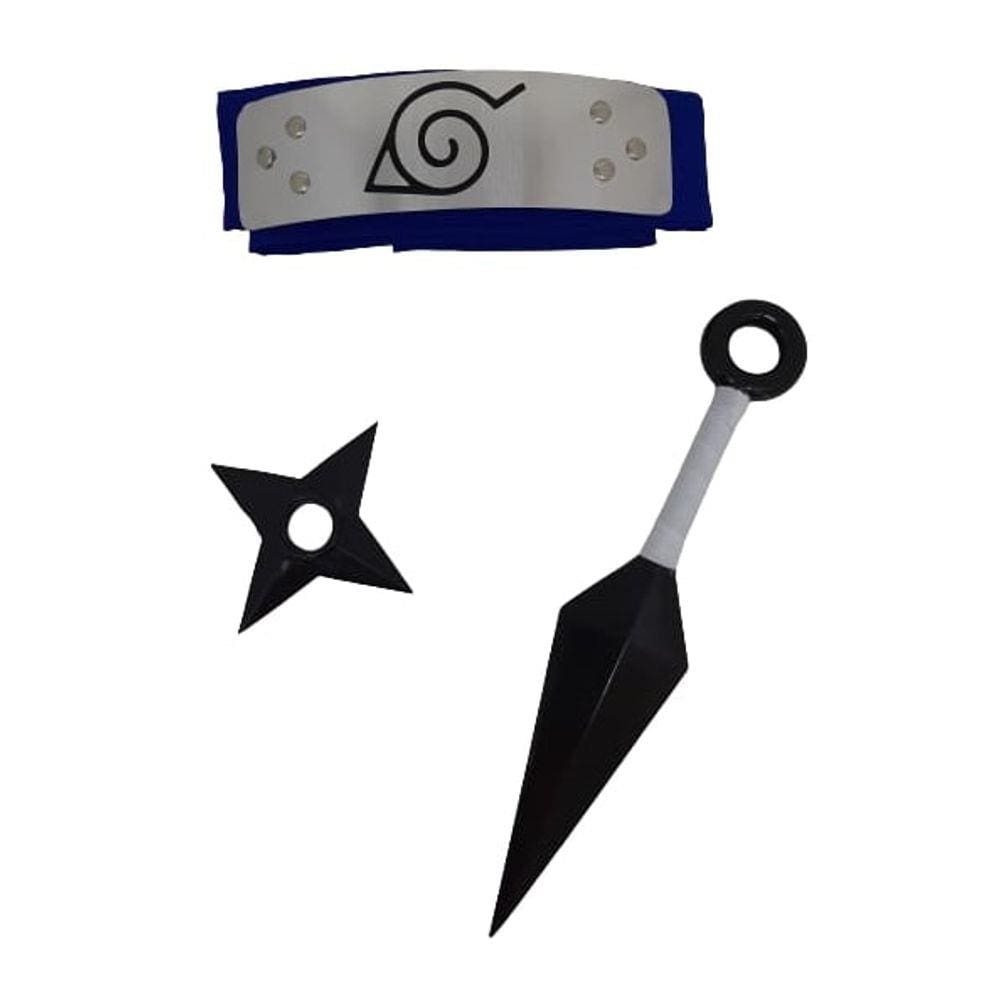 Bandana Naruto + Colar Aldeia Folha + 5 Kunais + 2 Shurikens