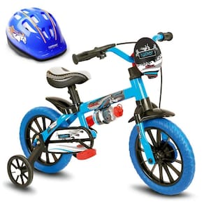 Bicicleta Criança De 3 A 5 Anos Aro 12 Menino Veloz Com Capacete Azul Nathor