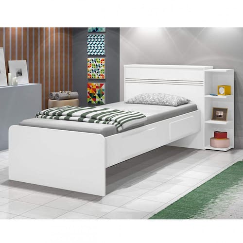 imagem-Cama Solteiro Jade com Baú 2 Gavetas J&A Móveis Color Flex Branco/Lilás
