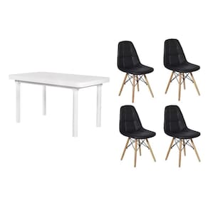 Kit Mesa Jantar França 110x80 Branca com 4 Cadeiras Preta
