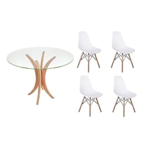 Kit Mesa de Jantar 90cm Tampo de Vidro 4 Cadeiras Branca