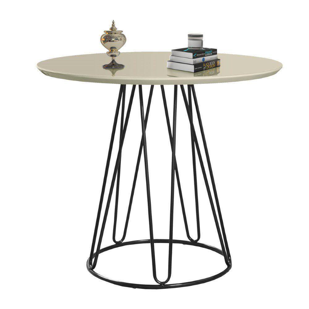 Mesa de Jantar Rubi 1,00 M Base Preta Bisart Decor Off White