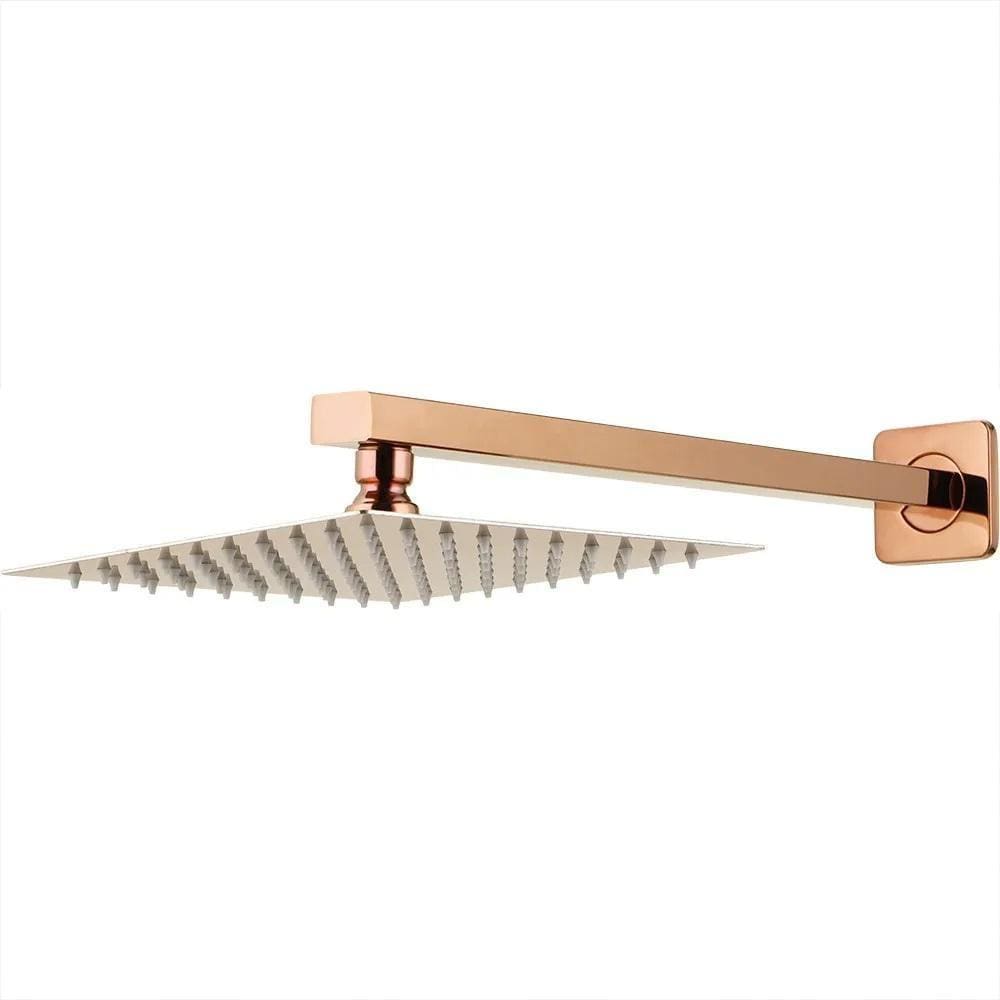 Ducha Chuveiro Slim Prizi Quadrado 20x20cm Inox 304 Rose com Braço