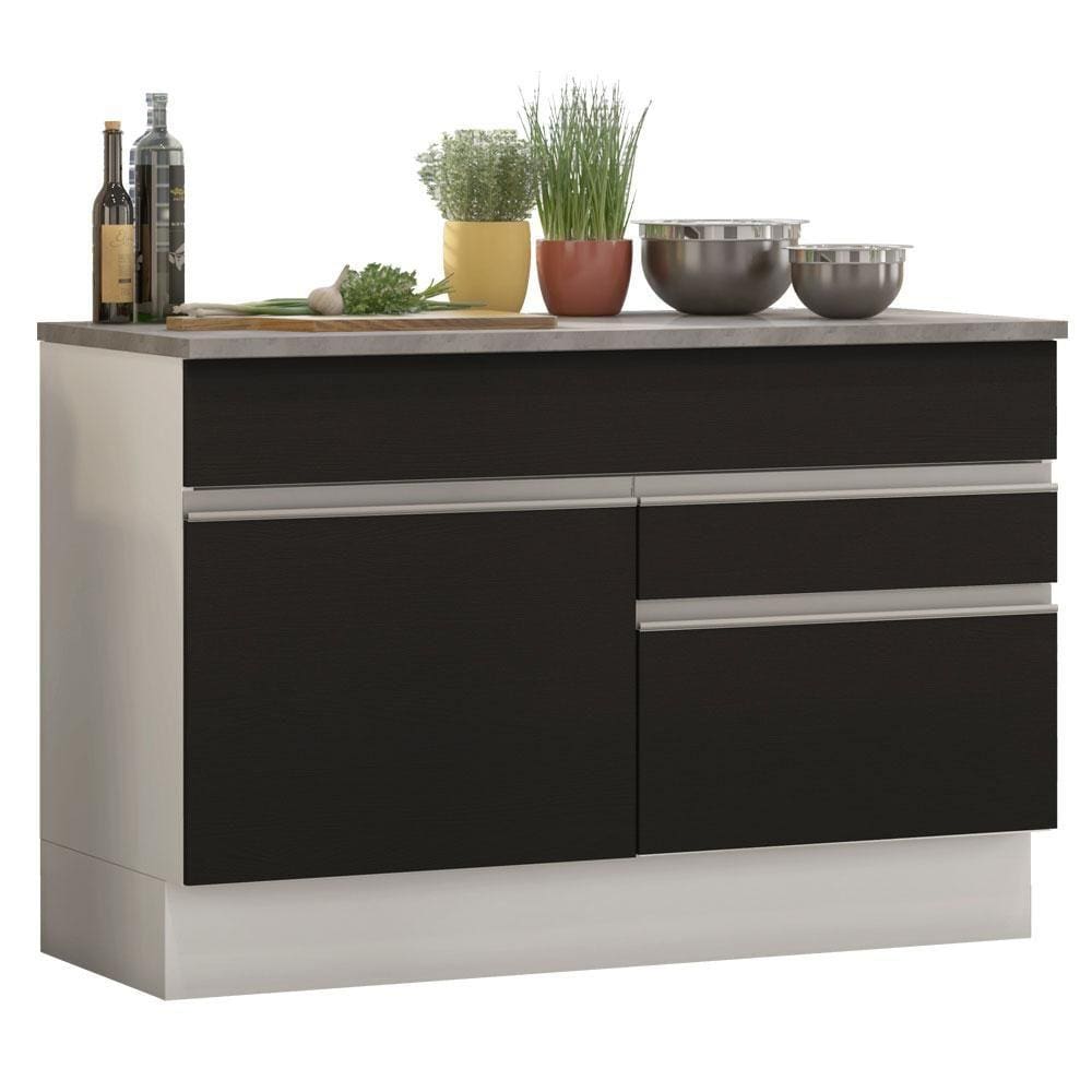 Balcão de Pia Madesa Glamy 120 cm 1 Porta e 2 Gavetas (Com Tampo) - Branco/Preto