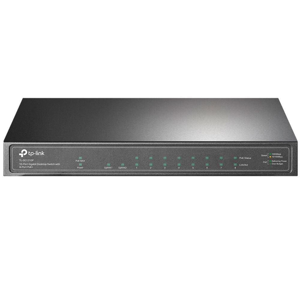 Switch 10 Portas TP-Link - 8 portas Gigabit PoE - 1 porta SFP - TL-SG1210P