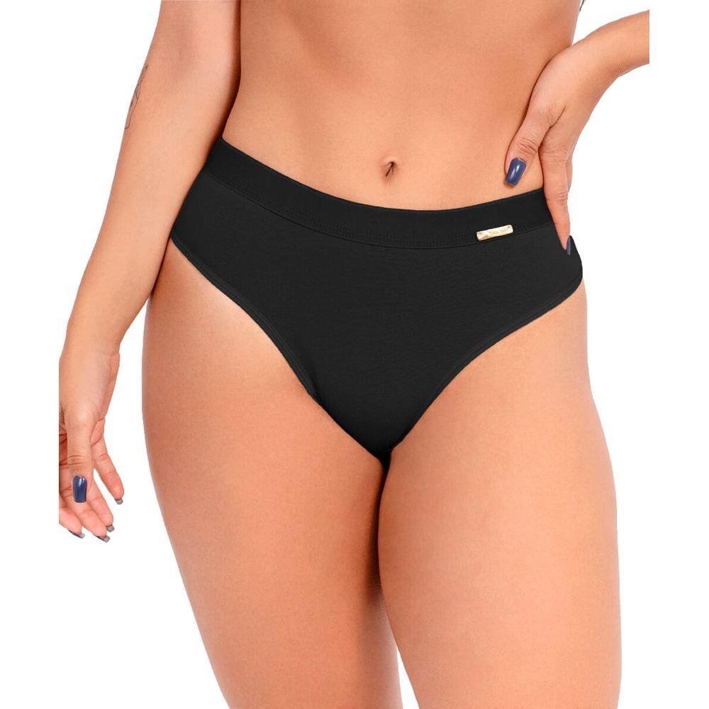Calcinha IMI Lingerie Cós Alto Cintura Alta Em Algodão Ivy Preto