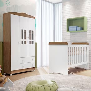 Quarto de Bebê Guarda Roupa 3 Portas Ariel Berço 3 em 1 Gabrielle Br Amadeirado Carolina Baby