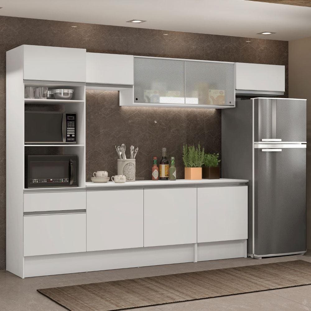 Cozinha Completa Madesa Topazio 300001 com Armário, Balcão e Tampo - Branco