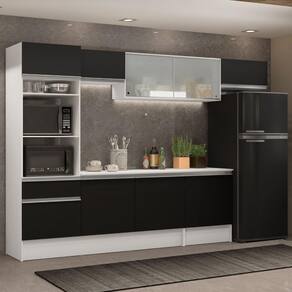 Cozinha Completa Madesa Topazio 300001 com Armário, Balcão e Tampo - Branco/Preto