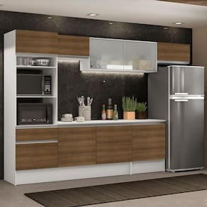 Cozinha Completa Madesa Topazio 300001 com Armário, Balcão e Tampo - Branco/Rustic