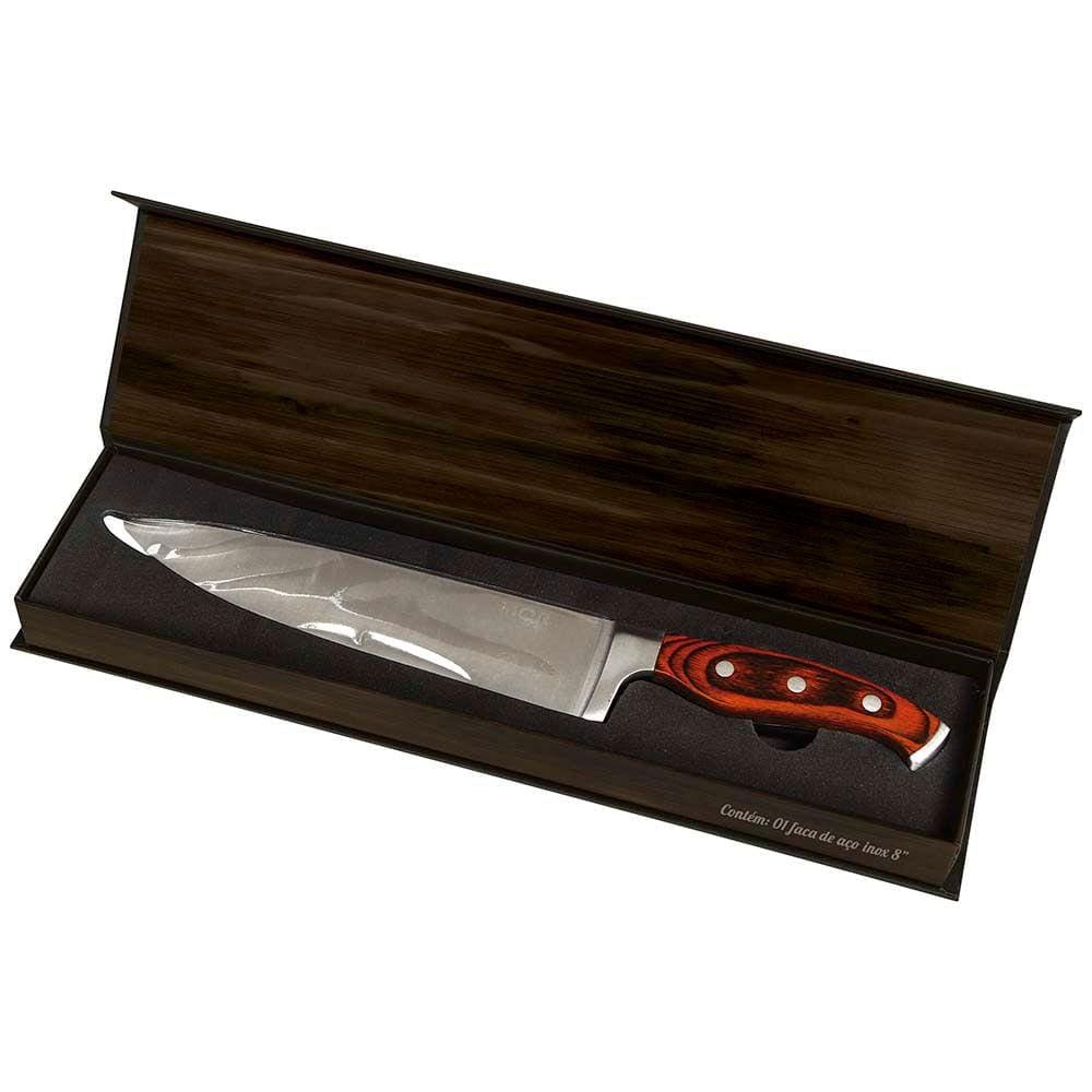 Faca de Aço Inox 8 Steel com Cabo de Madeira Mor