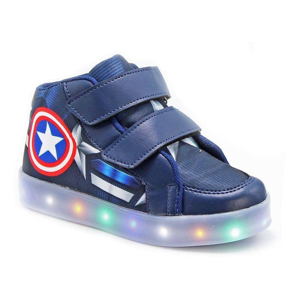 Tenis Com Luz de Led Cano Baixo Capitão America Azul Marinho
