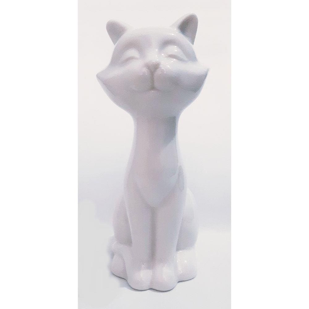 Enfeite Decorativo Gato Gatinho de Porcelana Branco