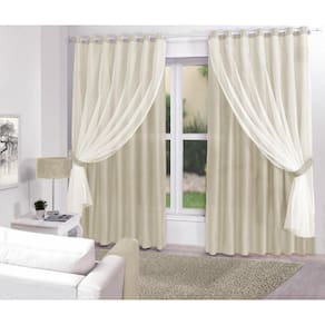 Cortina Creme Tecido Com Renda 3,00 X 2,70M