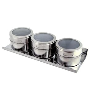 Kit 3 Porta Condimentos Magnéticos Potes Imã Base Inox Tempero Armazenar Visor Acrílico Chef Cozinha