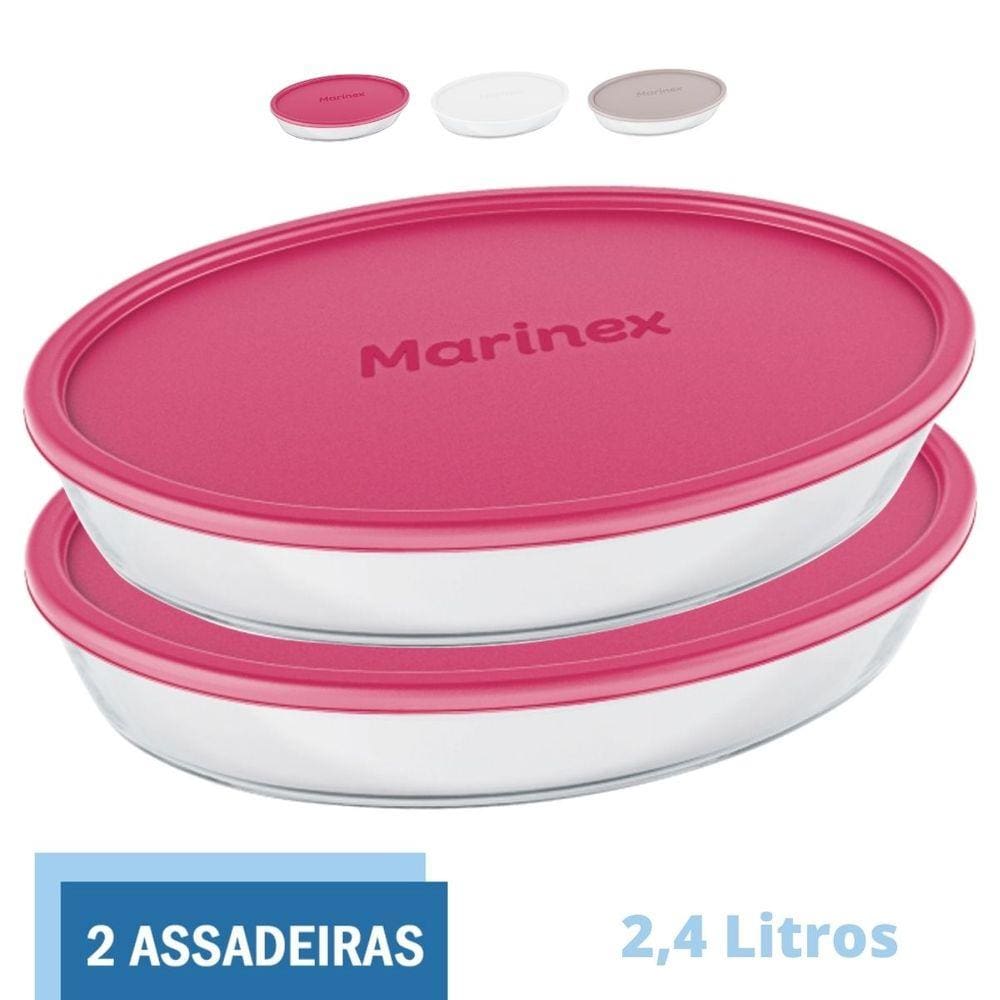 Assadeira de Vidro Temperado Com Tampa 2,4L Marinex - 2 Un