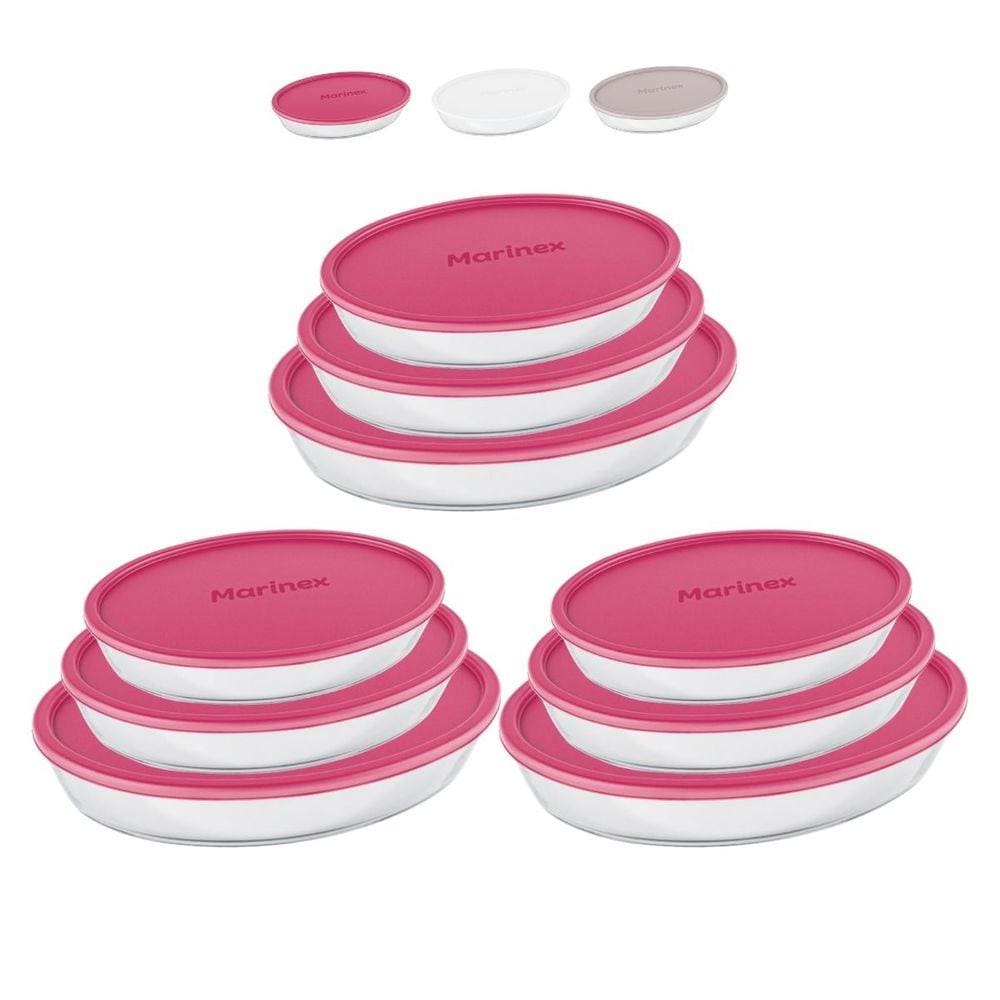 Kit 9 Assadeiras Oval Vidro Com Tampa 1,6L 2,4L 3,2L Marinex