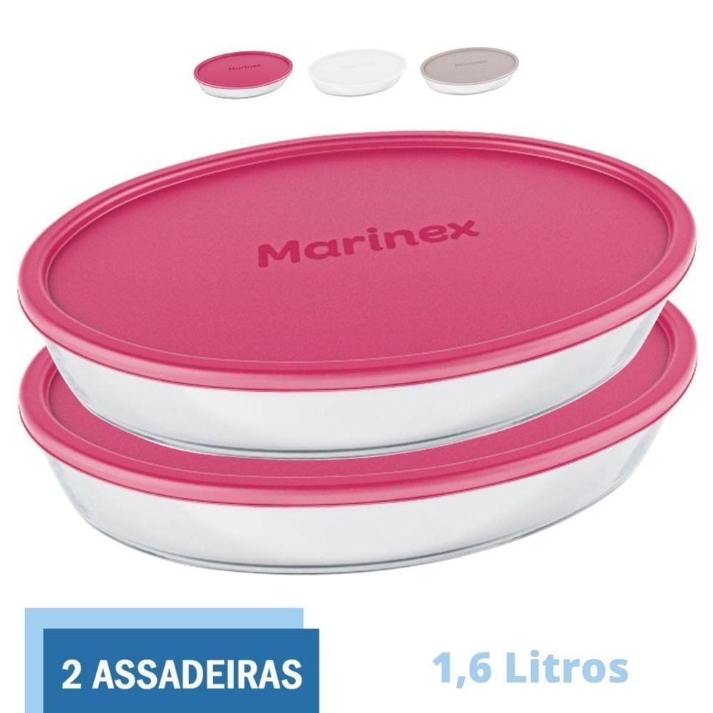 Assadeira de Vidro Temperado Com Tampa 1,6L Marinex - 2 Un