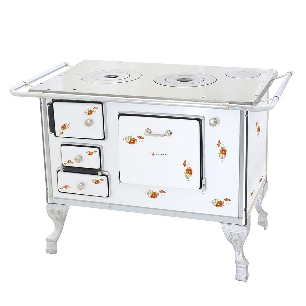Fogão a Lenha Tradicional 02 Venâncio sem Tampa Branco Florido 2efbr