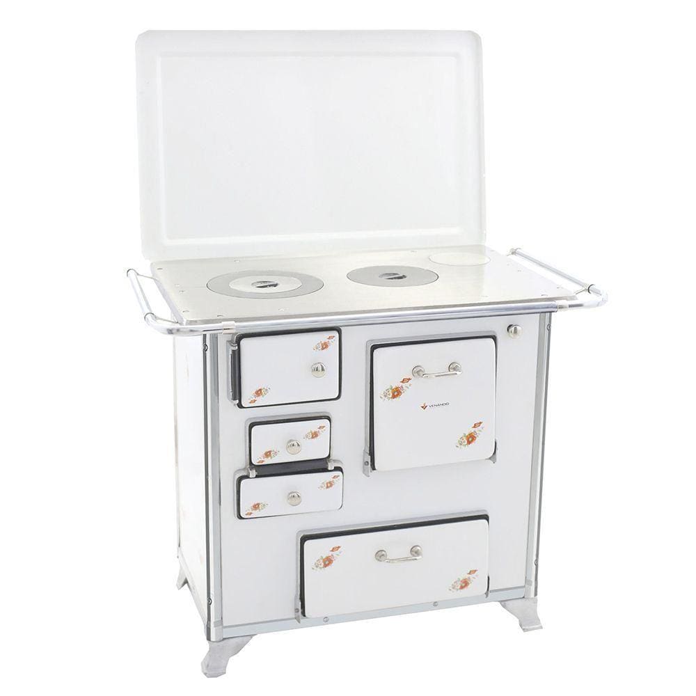 Fogão a Lenha Tradicional 02 Venâncio Gabinete com Tampa Branco Florido 2gdftbr