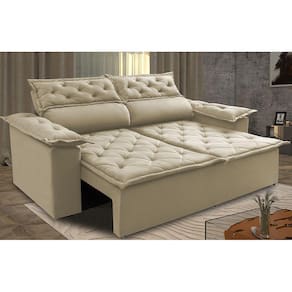 Sofá 3 Lugares Retrátil e Reclinável Cama inBox Compact 1,80m Velusoft Bege