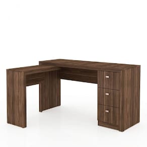 Mesa para Escritório em L com 3 Gaveta ME4101 Tecno Mobili Nogal