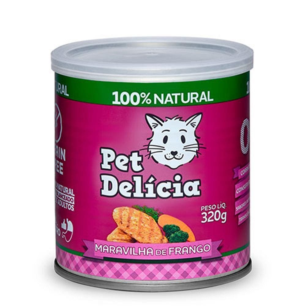 Alimento úmido 100% Natural Pet Delícia Maravilha de Frango para Gatos Adultos (320g)