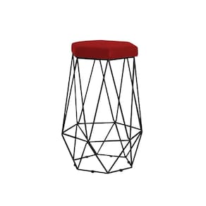 Banqueta Rubel Base Preta Suede Vermelho Gran Belo
