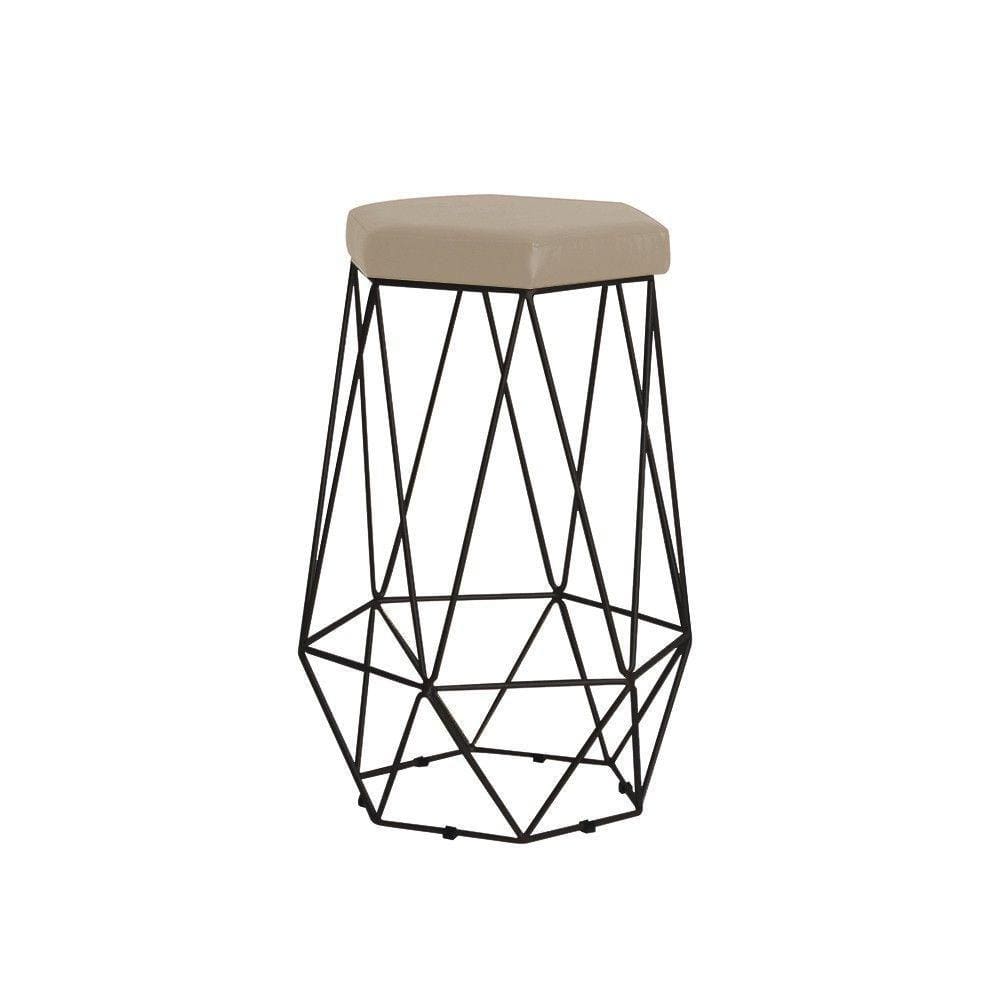 Banqueta Rubel Base Preta Veludo Bege Gran Belo