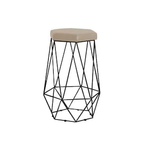 Banqueta Rubel Base Preta Suede Bege Gran Belo