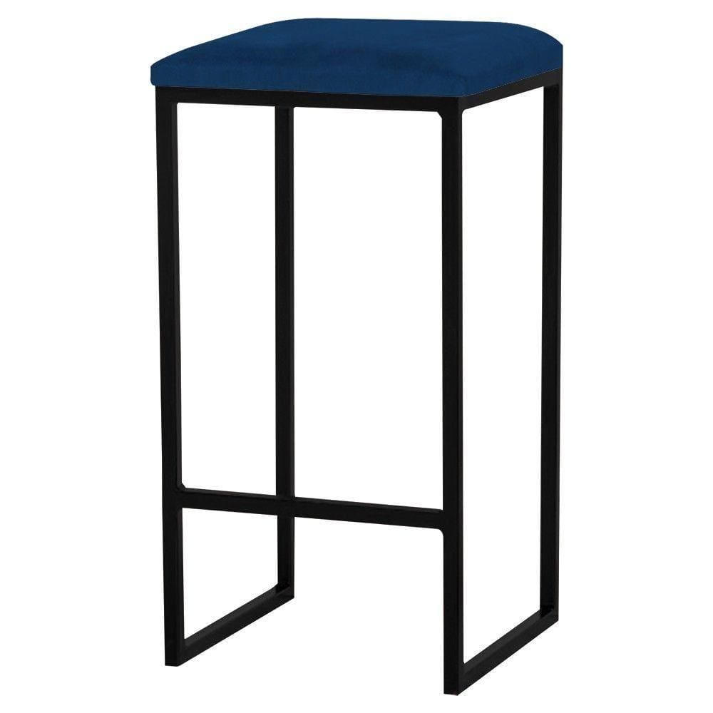 Banqueta Billie Base Preta Veludo Azul Gran Belo