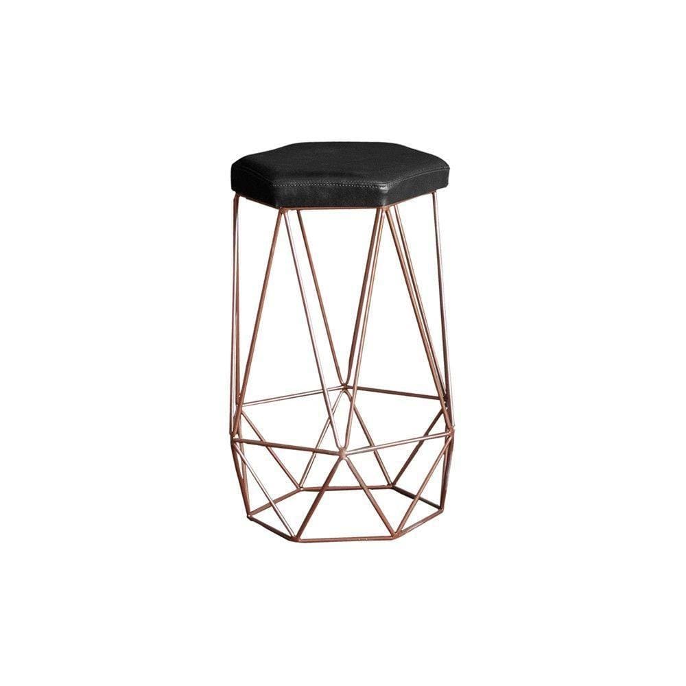 Banqueta Rubel Base Bronze Pu Preto Gran Belo