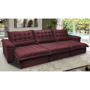 Sofá Retrátil e Reclinável 3,22m com Molas Ensacadas Cama inBox Aconchego Tecido Suede Vinho