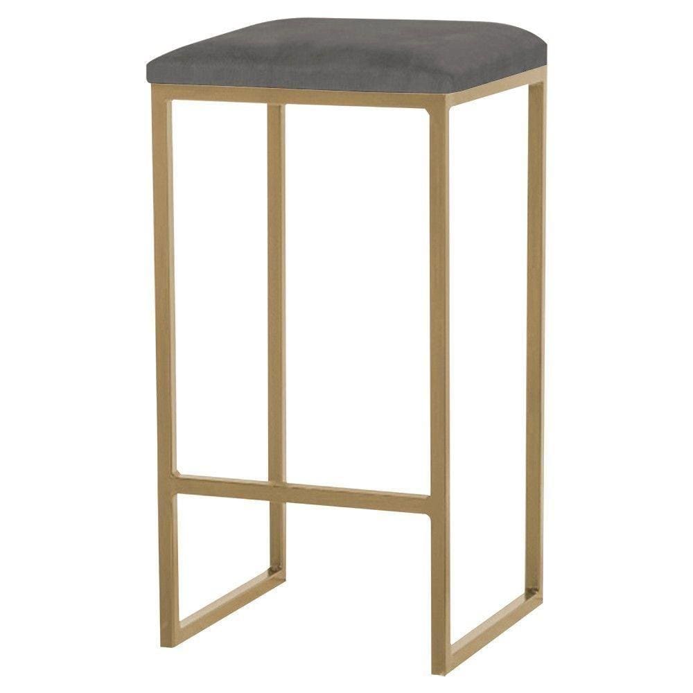 Banqueta Billie Base Gold Veludo Cinza Gran Belo