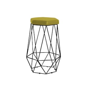 Banqueta Rubel Base Preta Suede Amarelo Gran Belo