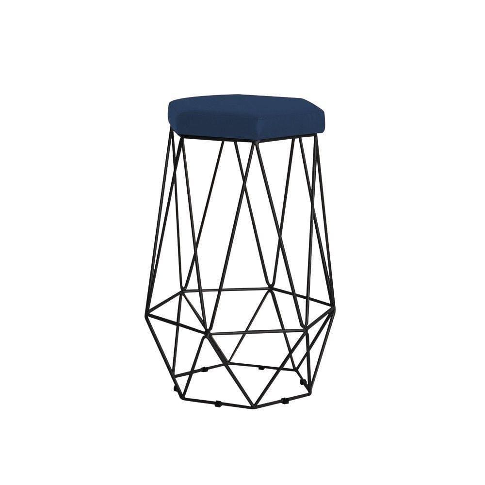 Banqueta Rubel Base Preta Veludo Azul Gran Belo