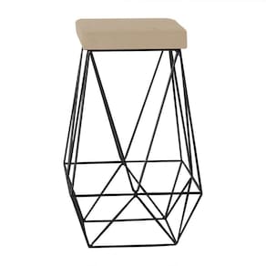 Banqueta Decorativa Kathy Base Preta Veludo Bege Gran Belo