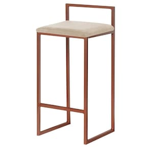 Banqueta Decorativa Selena Base Bronze Veludo Bege Gran Belo